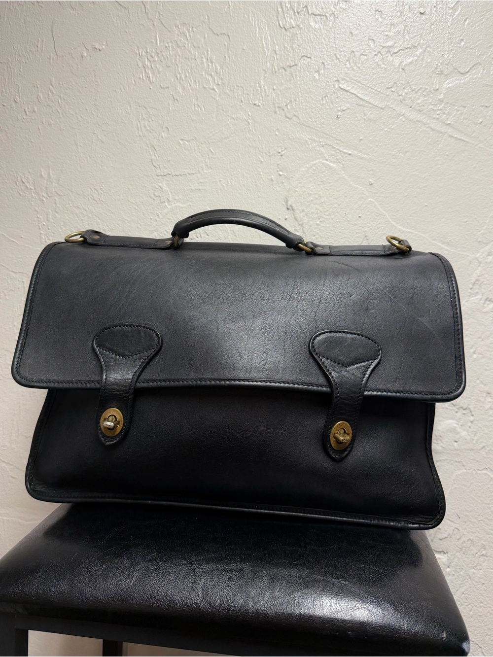 Vintage Jack Georges Black Leather Turn-Lock Briefcase